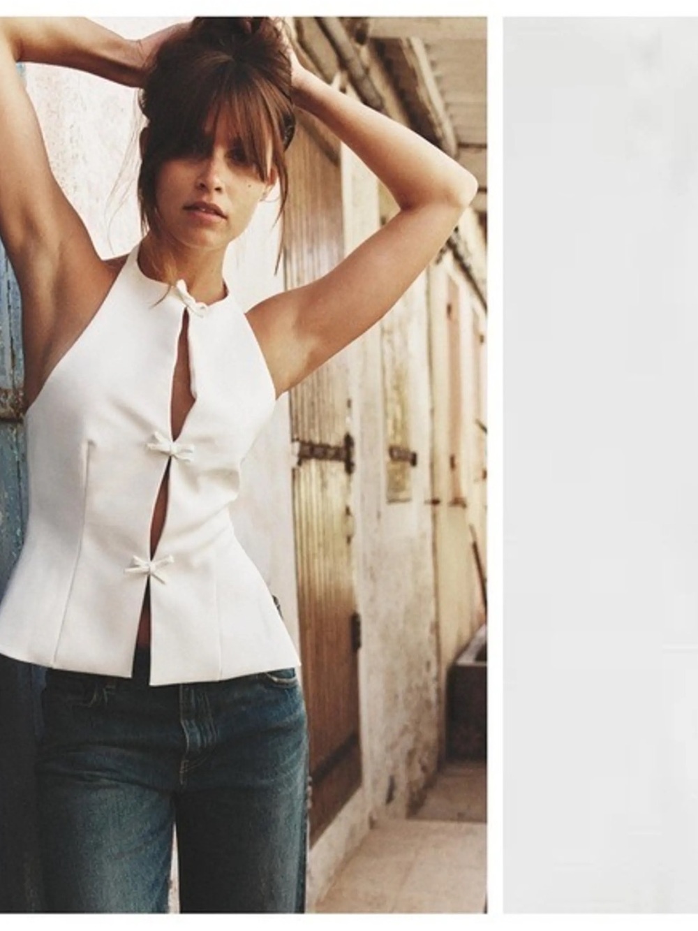 New Zara White Halter Bow Top Size Small